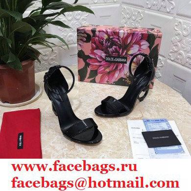 Dolce  &  Gabbana Heel 10.5cm Leather Sandals Patent Black with D & G Heel 2021